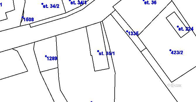 Parcela st. 35/1 v KÚ Dřevěnice, Katastrální mapa