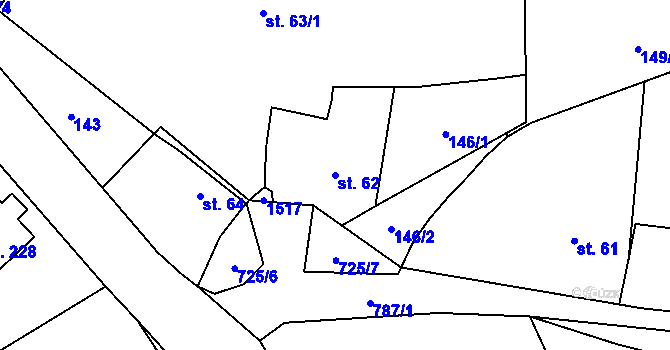 Parcela st. 62 v KÚ Dřevěnice, Katastrální mapa