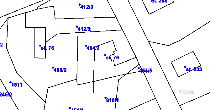Parcela st. 76 v KÚ Dřevěnice, Katastrální mapa