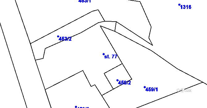Parcela st. 77 v KÚ Dřevěnice, Katastrální mapa