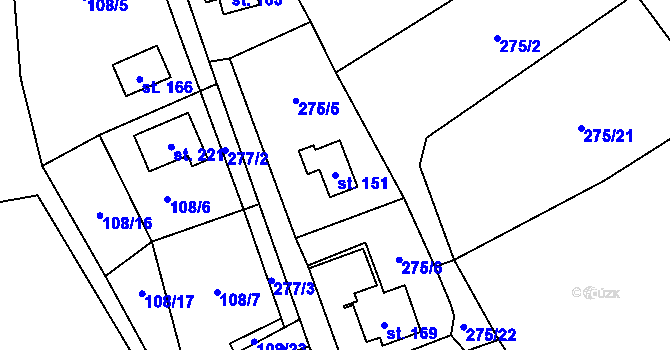 Parcela st. 151 v KÚ Dřevěnice, Katastrální mapa
