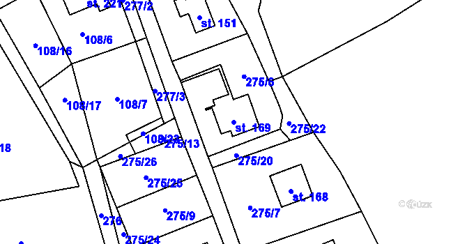 Parcela st. 169 v KÚ Dřevěnice, Katastrální mapa