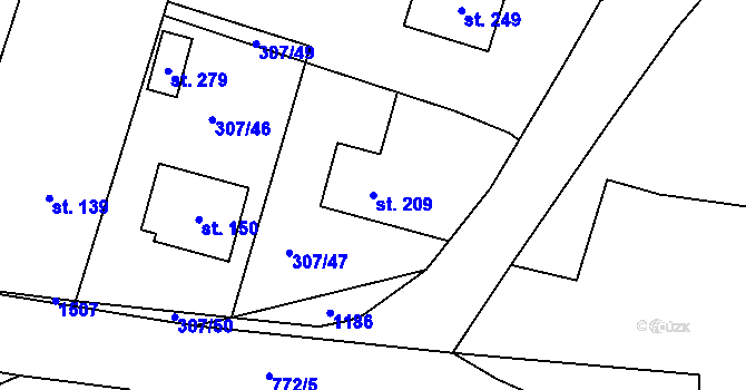 Parcela st. 209 v KÚ Dřevěnice, Katastrální mapa