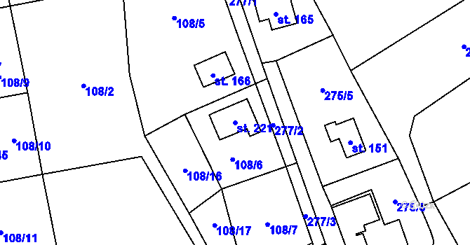 Parcela st. 221 v KÚ Dřevěnice, Katastrální mapa