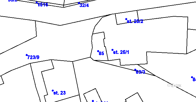 Parcela st. 85 v KÚ Dřevěnice, Katastrální mapa