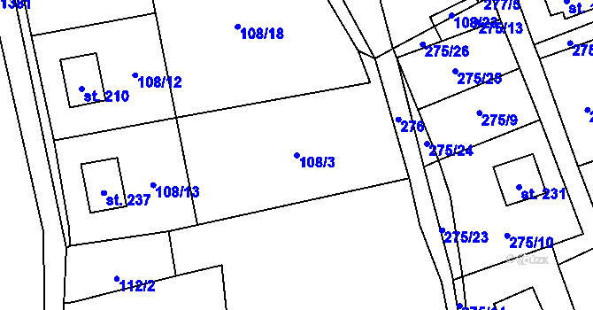 Parcela st. 108/3 v KÚ Dřevěnice, Katastrální mapa