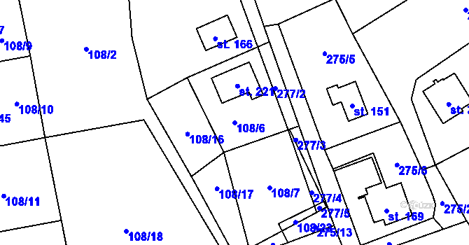 Parcela st. 108/6 v KÚ Dřevěnice, Katastrální mapa