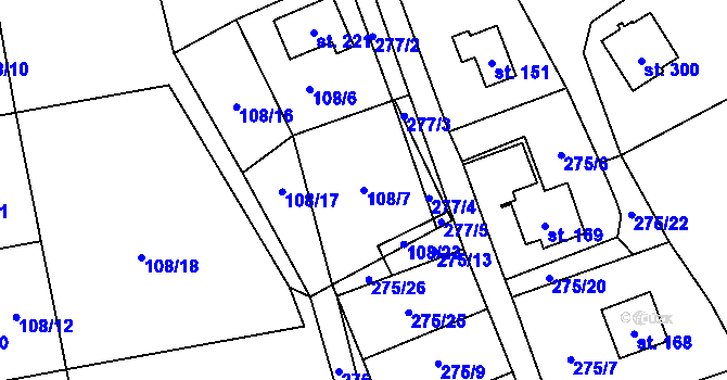 Parcela st. 108/7 v KÚ Dřevěnice, Katastrální mapa