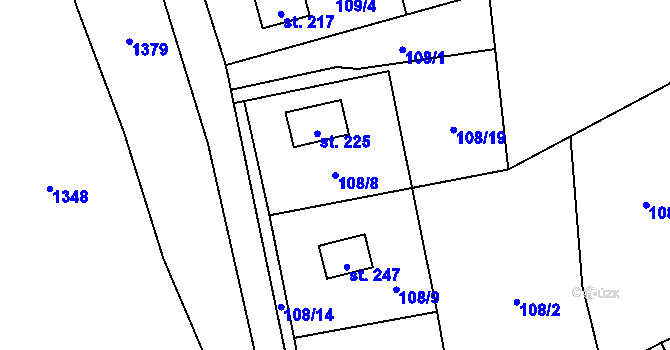 Parcela st. 108/8 v KÚ Dřevěnice, Katastrální mapa