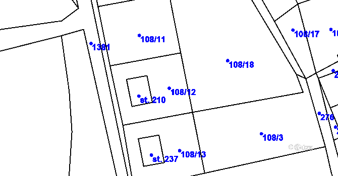 Parcela st. 108/12 v KÚ Dřevěnice, Katastrální mapa