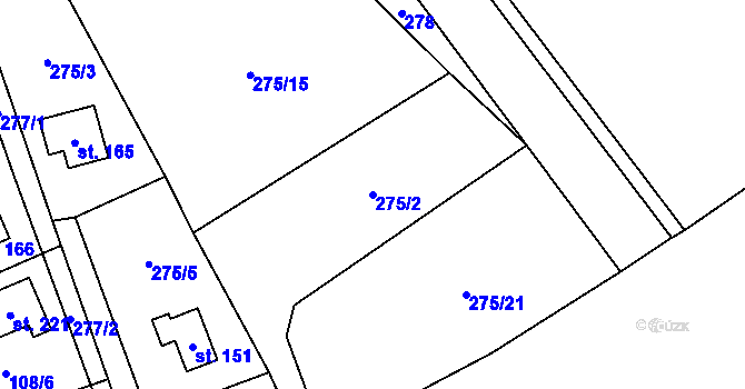 Parcela st. 275/2 v KÚ Dřevěnice, Katastrální mapa