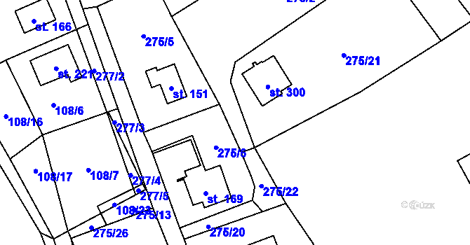 Parcela st. 275/4 v KÚ Dřevěnice, Katastrální mapa