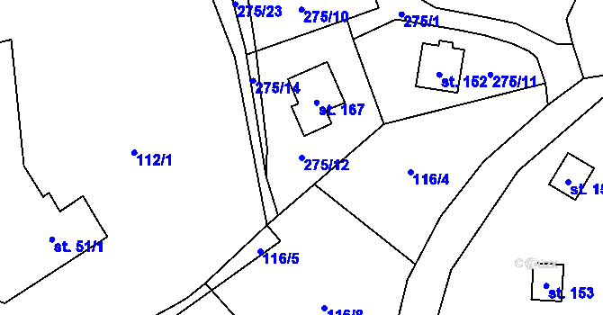 Parcela st. 275/12 v KÚ Dřevěnice, Katastrální mapa