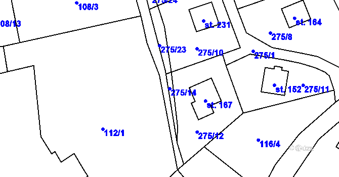 Parcela st. 275/14 v KÚ Dřevěnice, Katastrální mapa