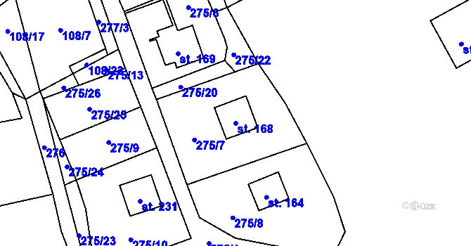 Parcela st. 168 v KÚ Dřevěnice, Katastrální mapa