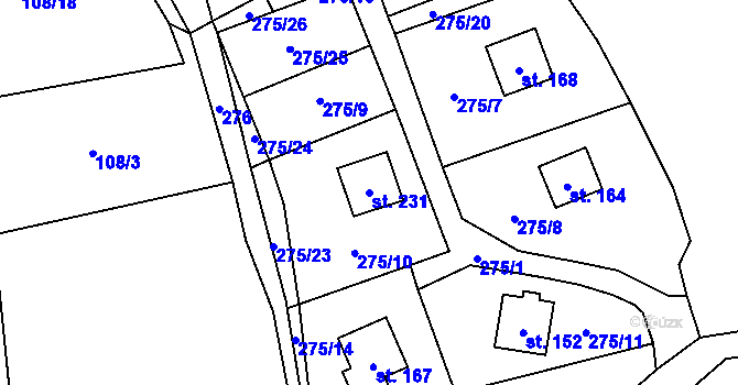 Parcela st. 231 v KÚ Dřevěnice, Katastrální mapa