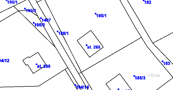 Parcela st. 285 v KÚ Dřevěnice, Katastrální mapa