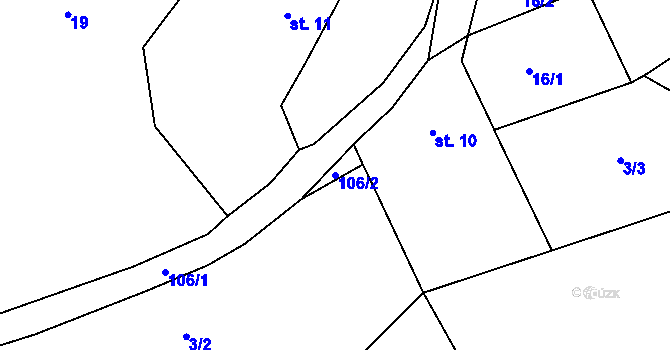 Parcela st. 106/2 v KÚ Lháň, Katastrální mapa