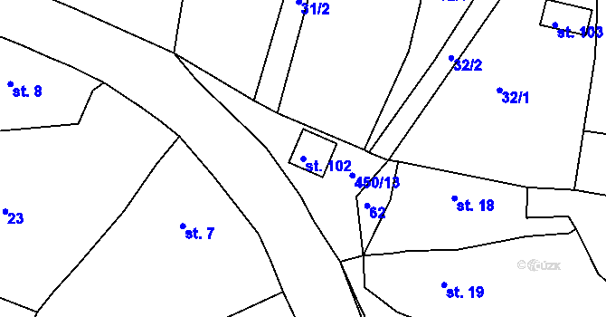 Parcela st. 102 v KÚ Radim u Jičína, Katastrální mapa