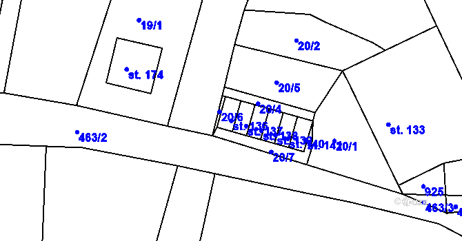 Parcela st. 136 v KÚ Radim u Jičína, Katastrální mapa