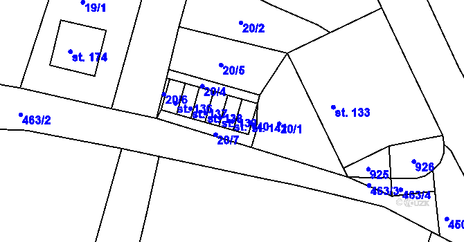 Parcela st. 140 v KÚ Radim u Jičína, Katastrální mapa