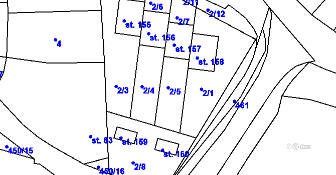 Parcela st. 2/5 v KÚ Radim u Jičína, Katastrální mapa