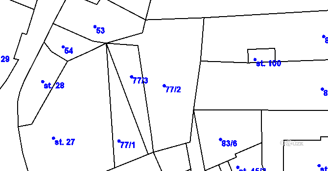 Parcela st. 77/2 v KÚ Radim u Jičína, Katastrální mapa