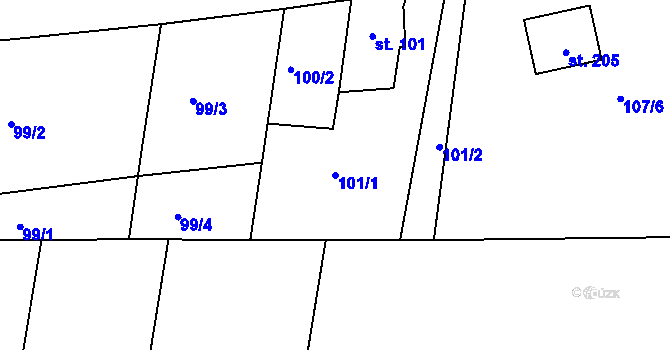 Parcela st. 101/1 v KÚ Radim u Jičína, Katastrální mapa
