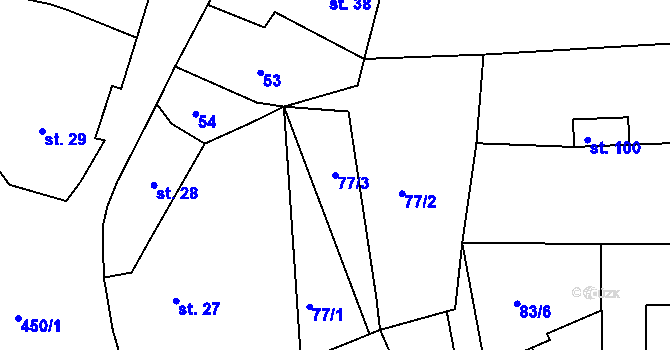 Parcela st. 77/3 v KÚ Radim u Jičína, Katastrální mapa