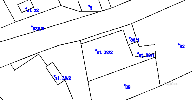 Parcela st. 38/2 v KÚ Studeňany, Katastrální mapa