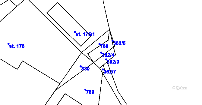 Parcela st. 362/4 v KÚ Studeňany, Katastrální mapa