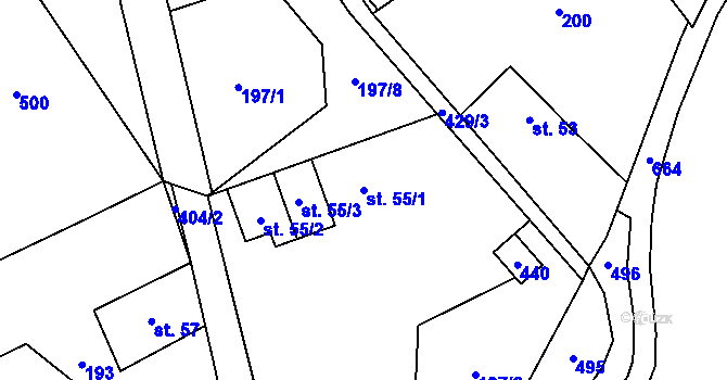 Parcela st. 55/1 v KÚ Tužín, Katastrální mapa