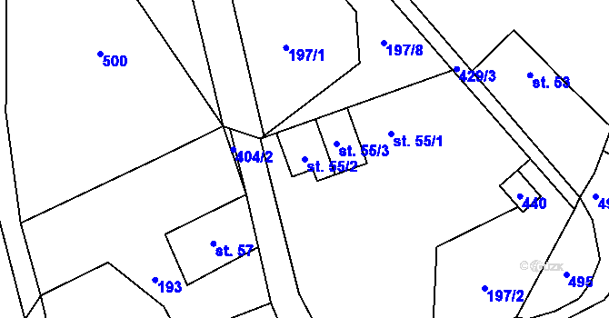 Parcela st. 55/2 v KÚ Tužín, Katastrální mapa