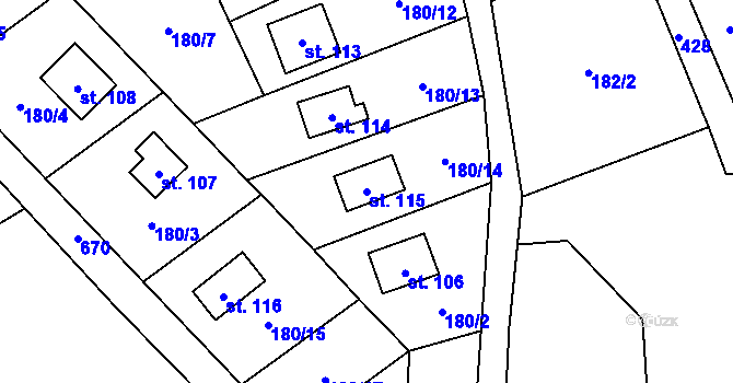 Parcela st. 115 v KÚ Tužín, Katastrální mapa