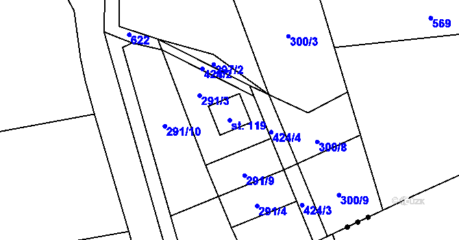 Parcela st. 119 v KÚ Tužín, Katastrální mapa