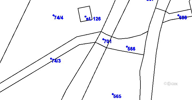 Parcela st. 76/3 v KÚ Tužín, Katastrální mapa