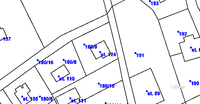 Parcela st. 124 v KÚ Tužín, Katastrální mapa