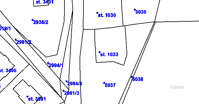 Parcela st. 1033 v KÚ Radiměř, Katastrální mapa