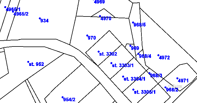 Parcela st. 3302 v KÚ Radiměř, Katastrální mapa