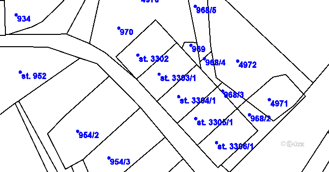 Parcela st. 3303/1 v KÚ Radiměř, Katastrální mapa