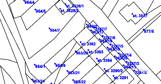 Parcela st. 3382 v KÚ Radiměř, Katastrální mapa