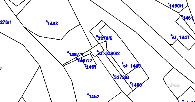 Parcela st. 3390/2 v KÚ Radiměř, Katastrální mapa