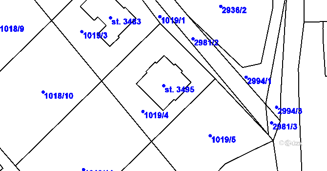 Parcela st. 3495 v KÚ Radiměř, Katastrální mapa