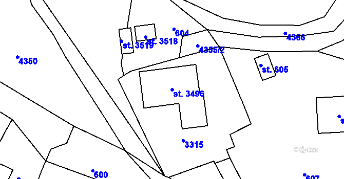 Parcela st. 3496 v KÚ Radiměř, Katastrální mapa