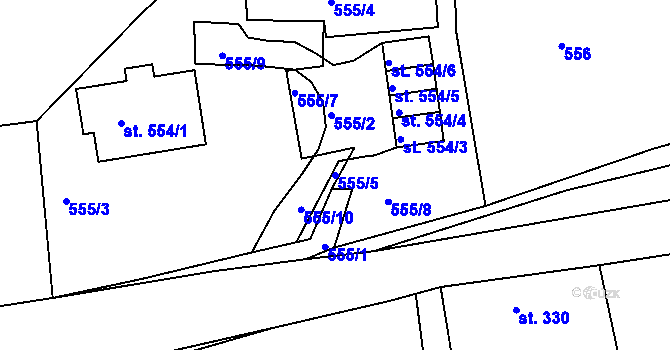 Parcela st. 555/5 v KÚ Radiměř, Katastrální mapa