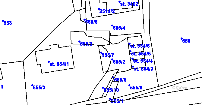 Parcela st. 555/7 v KÚ Radiměř, Katastrální mapa