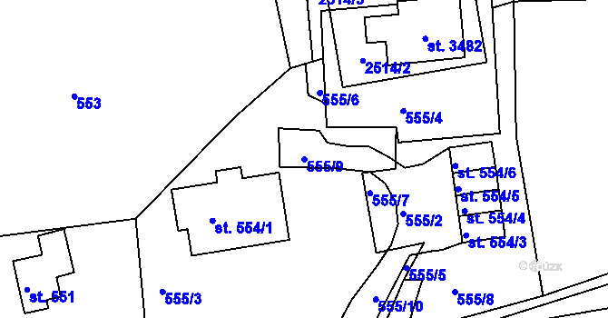 Parcela st. 555/9 v KÚ Radiměř, Katastrální mapa