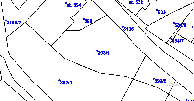 Parcela st. 393/1 v KÚ Radiměř, Katastrální mapa