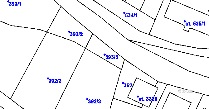 Parcela st. 393/3 v KÚ Radiměř, Katastrální mapa