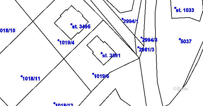 Parcela st. 3591 v KÚ Radiměř, Katastrální mapa